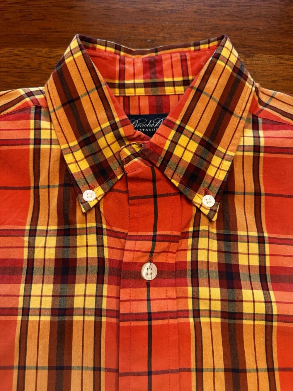 Brooks Brothers Small Plaid Shirt Orange Long Sleeve Button Down